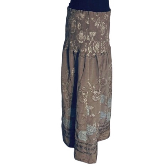 Designer Tyler Boe Taupe Tan Brown Light Blue Floral Skirt Boho Cottagecore Med - Picture 3 of 8